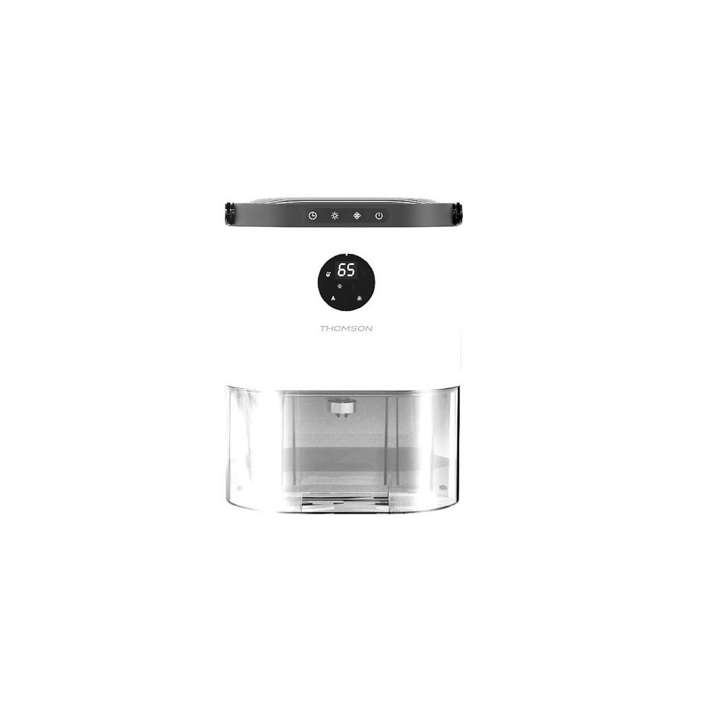 THOMSON 湯姆盛 TM-SADE02 除濕機，採用微電腦電子式除濕方式，無需濾網設計，適合5坪以下小空間使用。水箱容量1.1~2L，每日除濕量3L以下，機身尺寸225x152.5x312mm，重量僅2.3kg，便於移動。消耗電功率65W，電源110V~/60Hz，低噪音操作，產地中國，保固1年。理想選擇用於臺灣潮濕環境的小房間、衣櫥或浴室除濕，保持空氣乾爽舒適。