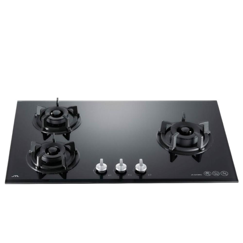 【喜特麗】JT-GC309A 三口玻璃檯面爐 (含基本安裝)｜檯面爐｜三口爐｜僅右邊大爐｜黑玻｜鑄鐵爐架｜瓦斯爐｜