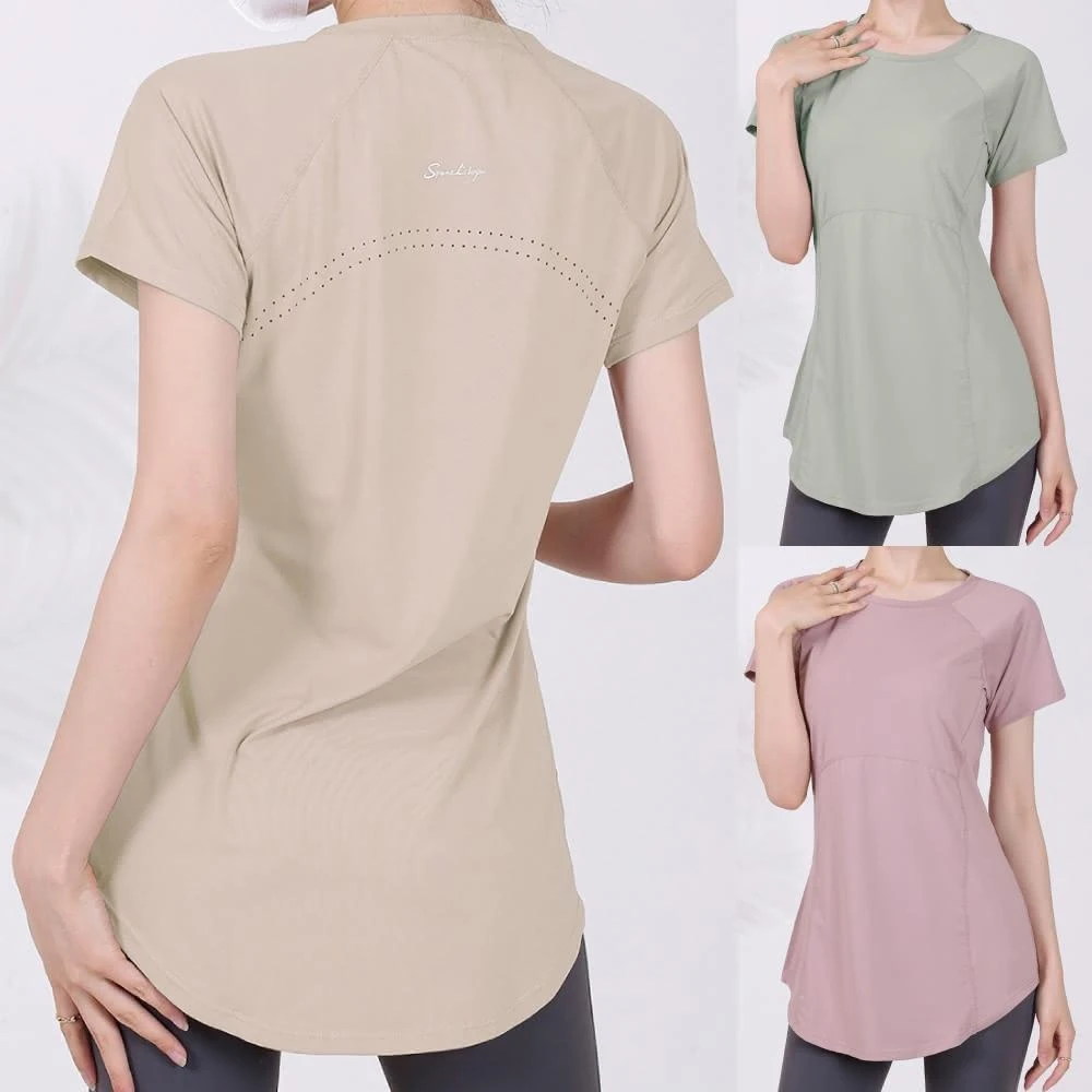 【FT SHOP】長版修身短袖上衣  長版設計 可遮臀部瑜伽跑步 健身 有氧 短袖上衣 運動上衣