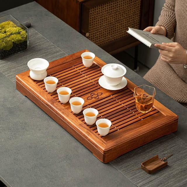 花梨木茶盤實木幹泡臺茶海家用排水抽屜式茶臺儲水功夫茶具托盤mkk