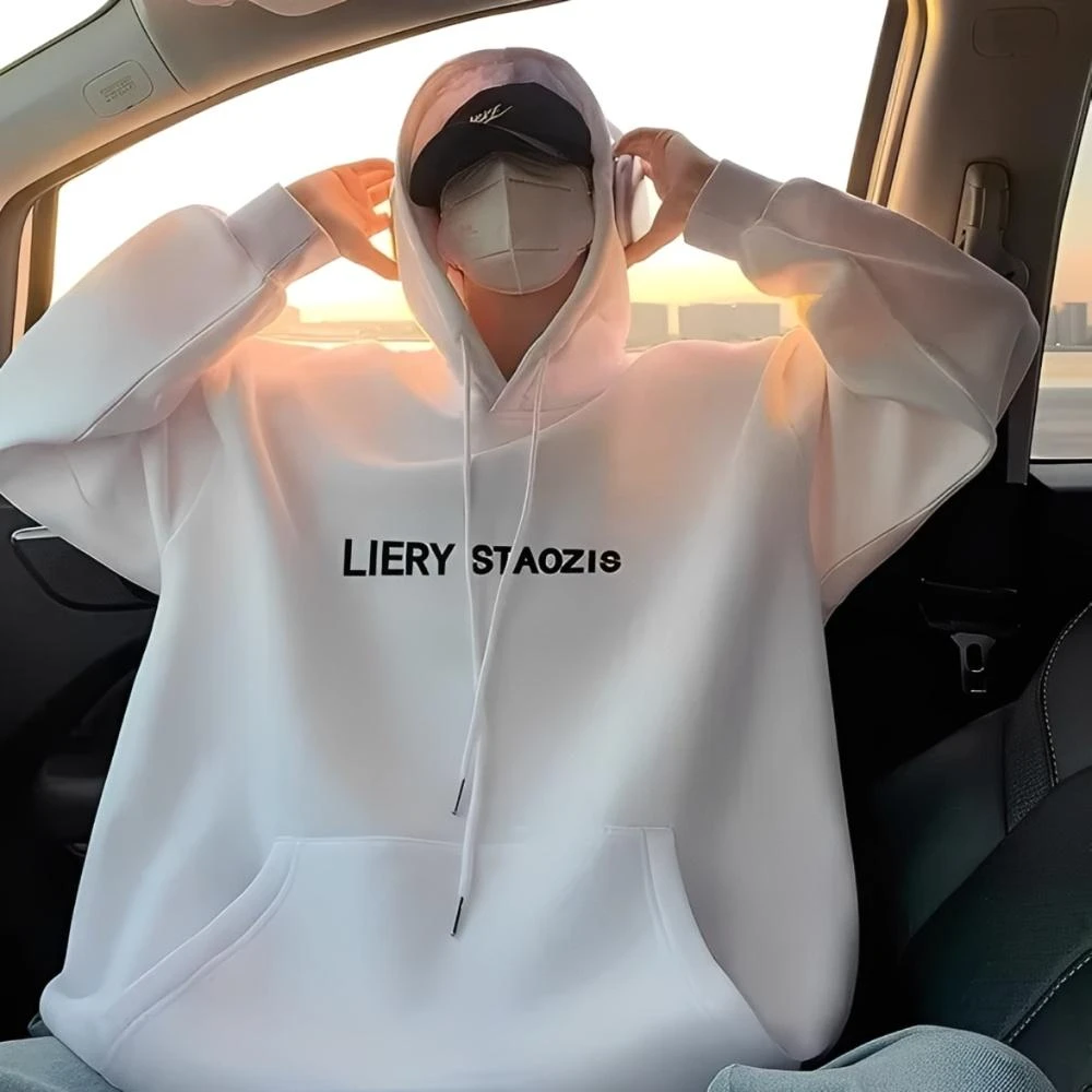 【B1 地下室】長袖T恤 韓版百搭簡約字母加絨連帽上衣 大學t 帽t 衣服 男生 大尺碼5XLt恤 NL664088