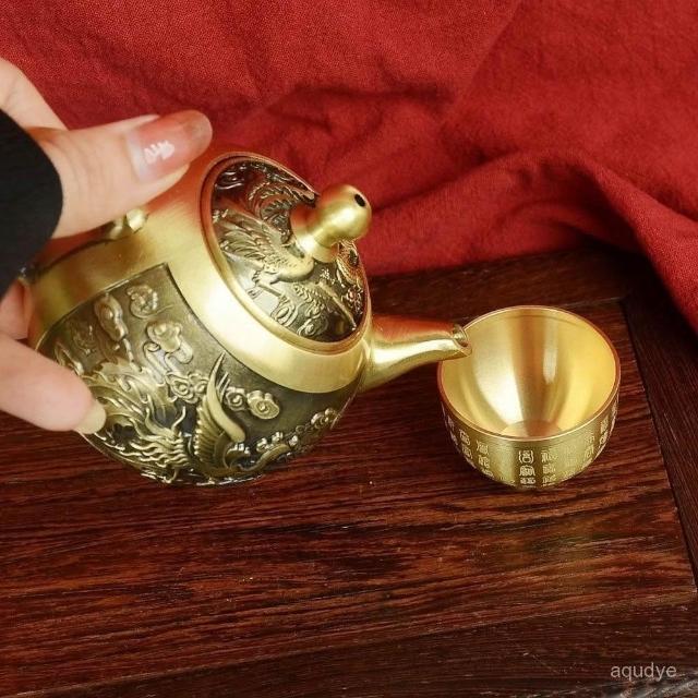 銅酒壺銅酒杯龍鳳銅茶壺家用供佛拜神酒純銅茶壺酒壺水壺敬水壺淨水壺僊