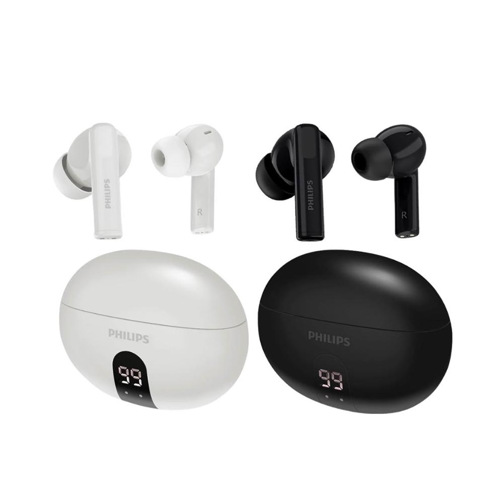 飛利浦 PHILIPS TAT3559 藍芽真無線耳機，採用耳塞式設計，提供舒適配戴體驗，具備防潑水功能，適合日常運動使用。內建麥克風支援通話，輕量僅39g，通用多種裝置，中國製造，一年保固，NCC認證CCAH24LPA820T4，BSMI R33037。享受高品質音效與便利藍芽連線，完美選擇您的無線耳機生活！