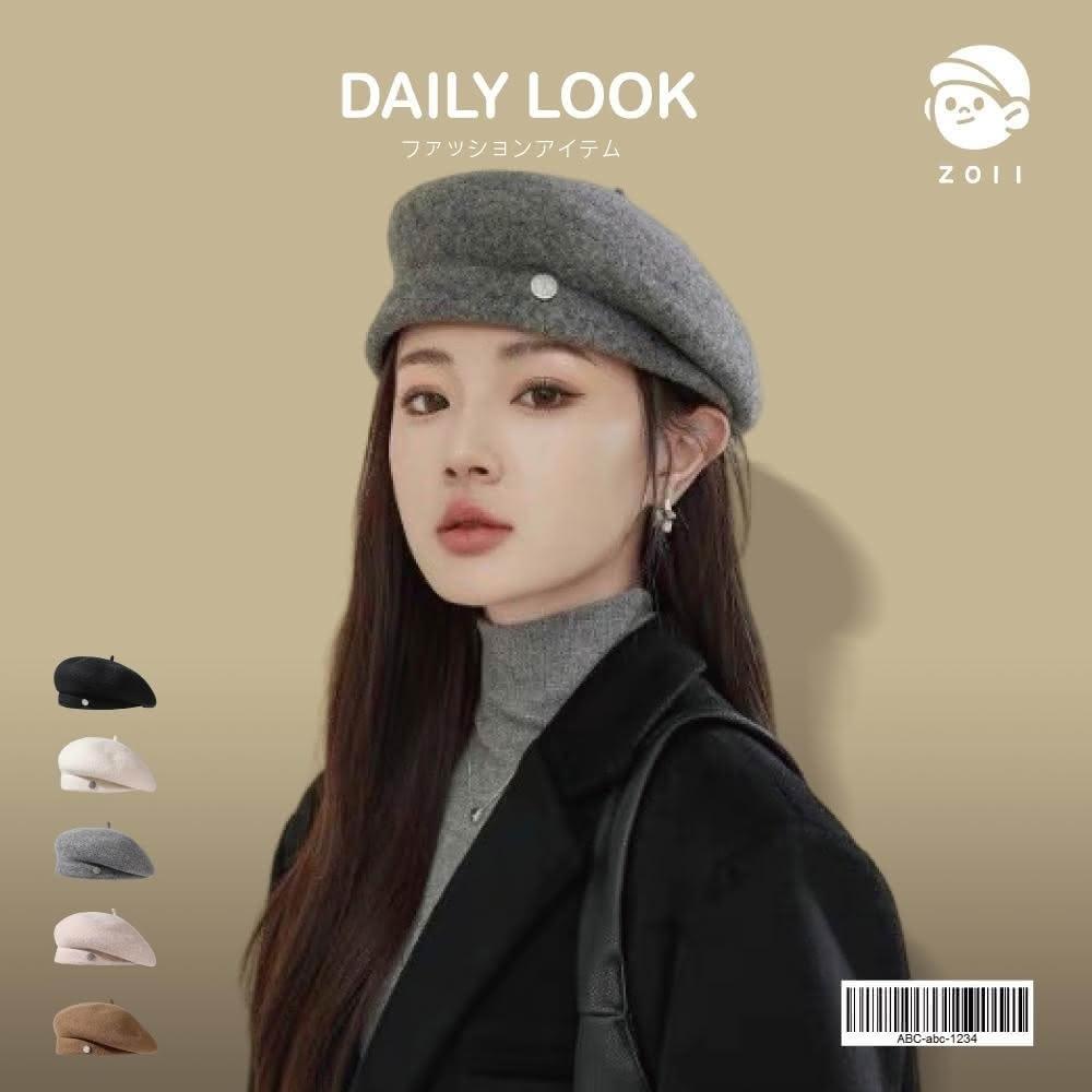 【ZOII 佐壹】高品質羊毛圓標貝雷帽 帽子 貝雷帽 貝蕾帽 八角帽 毛帽 保暖帽 報童帽 帽  淑女帽 羊毛貝雷帽#106022