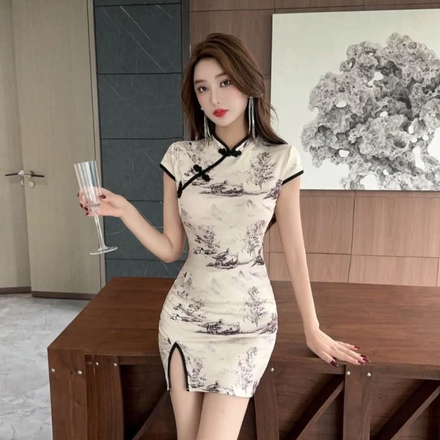 【臧女皇】新款旗袍洋裝 短款改良版旗袍國民風 連衣裙小禮服 角色扮演度假派對活動辣妹跑趴夜店洋裝 潮衣