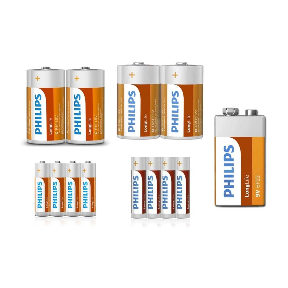 【Philips 飛利浦】日日優品 飛利浦 碳鋅電池1號 2號 3號 4號 9V 電池