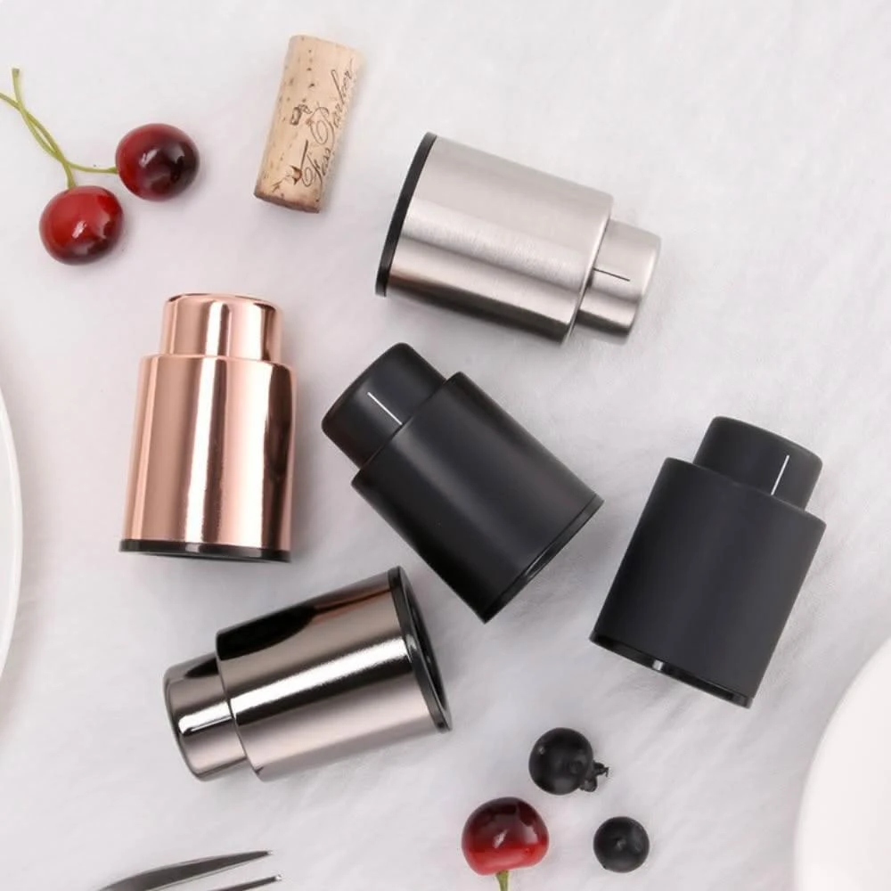 紅酒保鮮塞 紅酒塞 抽真空瓶塞子 304不銹鋼 按壓式+日期刻度 葡萄酒塞密封口 家用 創意 矽膠 香檳密封