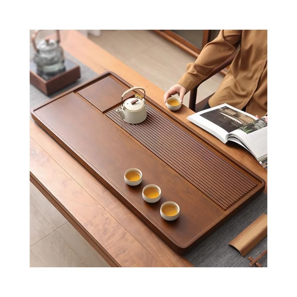 實木茶盤 家用整塊長方形茶盤 簡約辦公室幹泡茶臺 功夫款帶排水