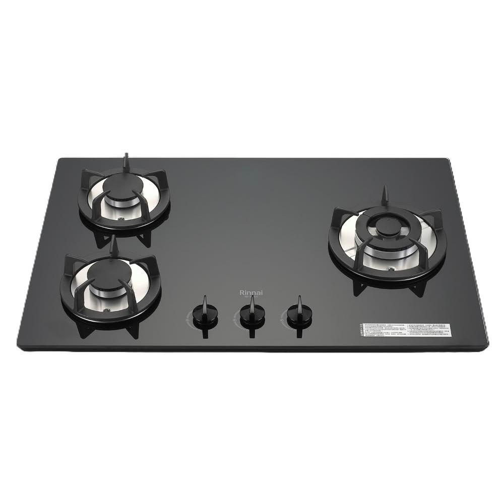 【林內】RB-302GH(B) 檯面式防漏玻璃三口爐 (含基本安裝)｜防漏系列｜檯面爐｜黑玻｜左大、右大｜鑄鐵爐架｜瓦斯爐｜