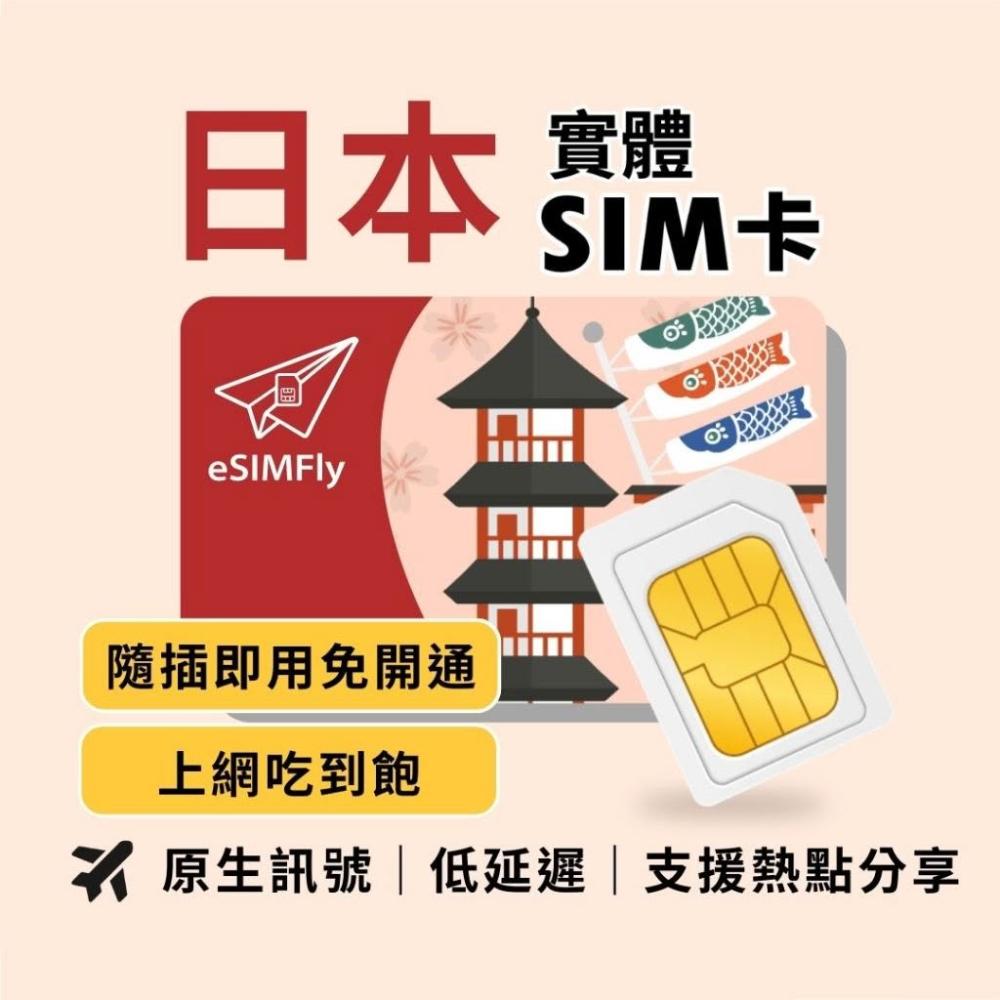 【eSIM Fly】日本 實體SIM卡｜ 原生DOCOMO/軟銀 吃到飽 即插即用 日本 東京 大阪 北海道 沖繩sim卡【短天數】