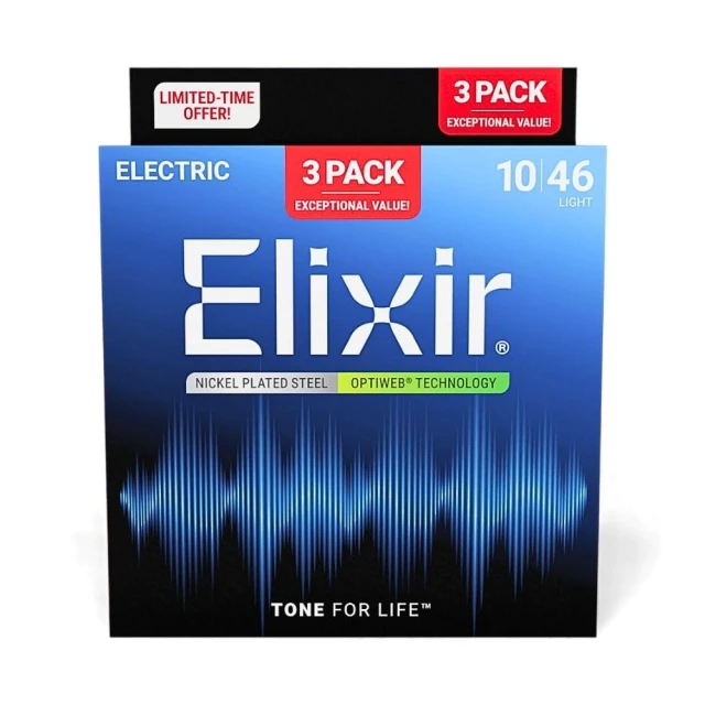 【ELIXIR】16572 三包裝超薄膜電吉他弦 10-46 OPTIWEB 鍍鎳鋼｜頂級持久耐用（吉他弦 防鏽弦 包覆弦 包膜弦）