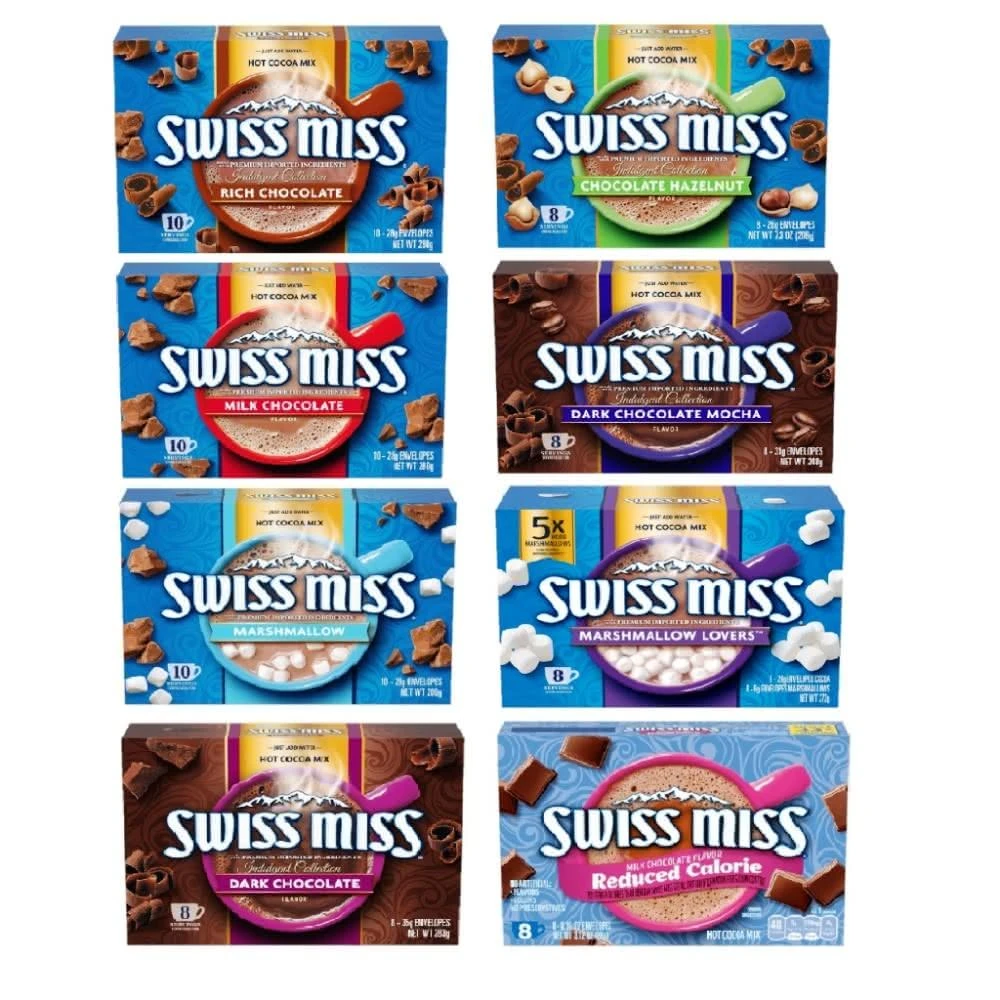 【SWISS MISS】可可粉-任選口味3件組(熱可可(原味)/棉花糖/榛果/黑摩卡/黑巧克力/香醇牛奶)