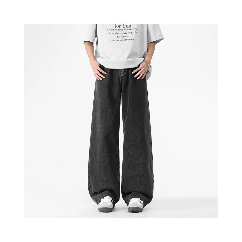   鬼洗牛仔褲男款大尺碼彈性休閒褲男生直筒工裝寬版牛仔長褲美式薄款透氣彎刀褲涼感彈力闊腿運動長褲寬鬆工作褲韓版垂墜感褲子