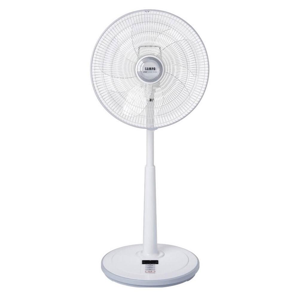 SAMPO 聲寶 SK-FA14AD 立扇，採用五片扇葉設計，具備七段風量技術與DC直流馬達，運轉更靜音省電。內建7小時定時關機功能，適閤家庭與辦公室使用。產品尺寸為寬420 x 高770 x 深405 mm，電線長度約1.7公尺，電壓為110V 60Hz，耗電功率22W，重量僅3kg，輕便易移動。BSMI許可字號：R63830