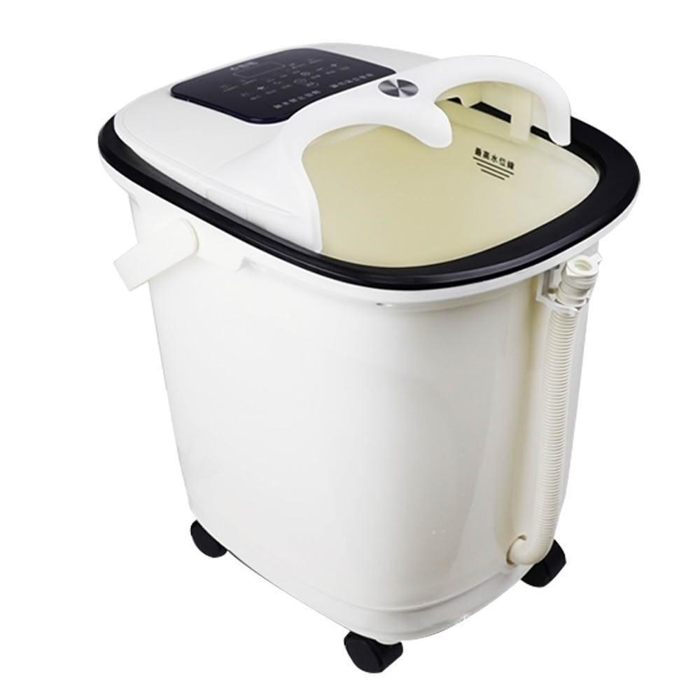  勳風 SUPA FINE HF-G6018 腳部按摩泡腳盆，採用白色系設計，尺寸34x42x47cm，注水深度達32cm，可泡到小腿肚。內建腳底滾輪按摩、加熱恆溫保溫、定時功能及微電腦控制面板，配有有線遙控器，功率850W，電壓AC 110V/60Hz。產地中國，BSMI許可R31043，1年保固，適合個人衛生用品使用，提供舒適泡腳按摩體驗。 