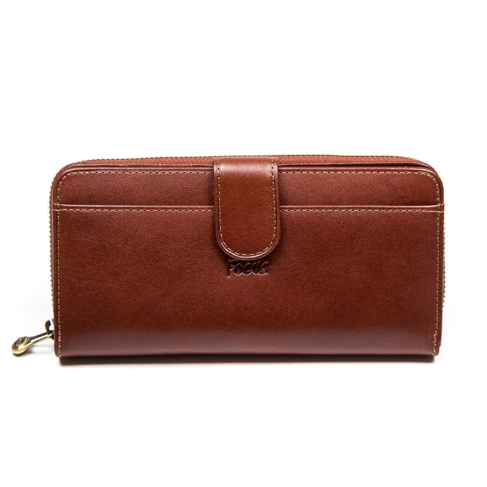 【FOCUS】真皮多功能壓扣女長夾拉鍊包FTC3475(義大利植鞣革/頭層牛皮)