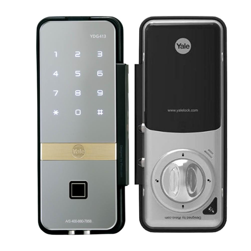 【Yale 耶魯】YDG-413A 指紋/密碼/藍芽/遠端電子鎖 單玻璃門專用 鏡面設計(原廠公司貨/含基本安裝)