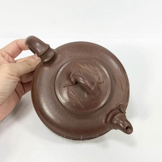 御古齋】中國宜興紫砂壺名師周桂珍梨皮竹節壺名家款有落款手工拉胚撰刻