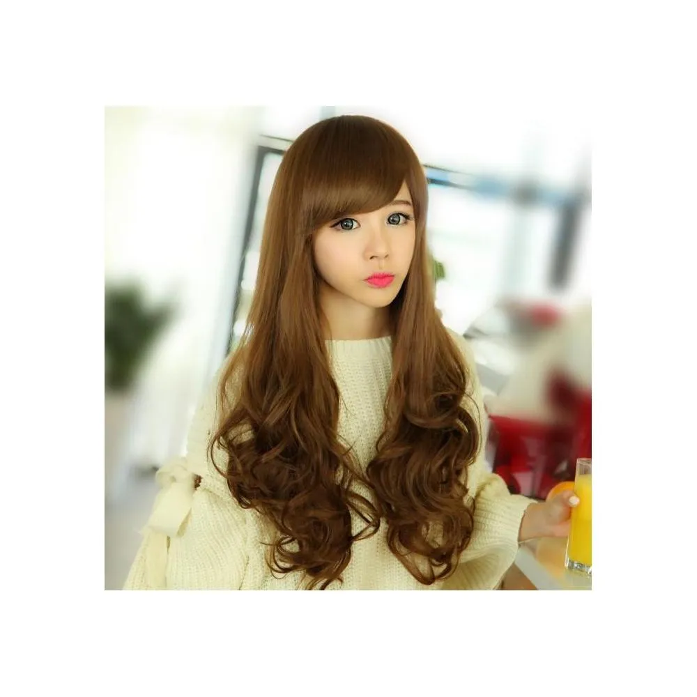 高溫絲整頂假髮 送髮網 斜劉海P99 假髮 空氣瀏海假髮 長捲假髮 長假髮 波浪假髮 氣質假髮 全頂假髮 韓系假髮KIM