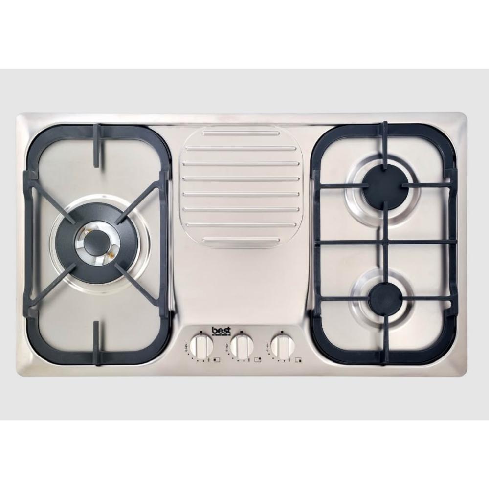 Best 貝斯特 GH7050 三口瓦斯爐臺採用不鏽鋼爐臺材質，耐用防鏽；傳統外擴火焰設計，提供均勻加熱；電子連續點火，操作簡單安全。機體尺寸730×430×45mm，挖孔尺寸704×412mm，適合各種廚房安裝。支援天然瓦斯及液化瓦斯，瓦斯消耗量8~9kW，能源效率第四級，BSMI認證T31228，保固1年（不含安裝）。