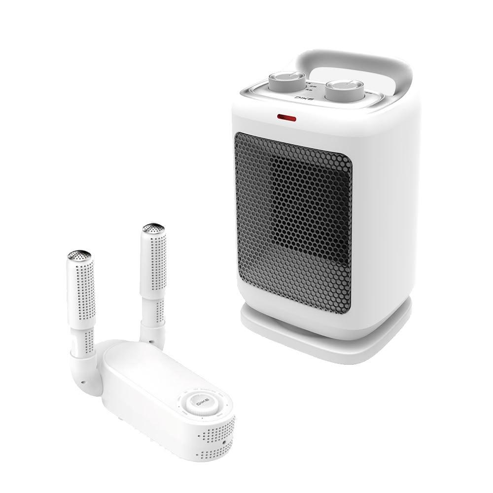 【DIKE】陶瓷電暖器+活性碳恆溫定時紫外線烘鞋機 超值組 HLE500WT+HLE910WT