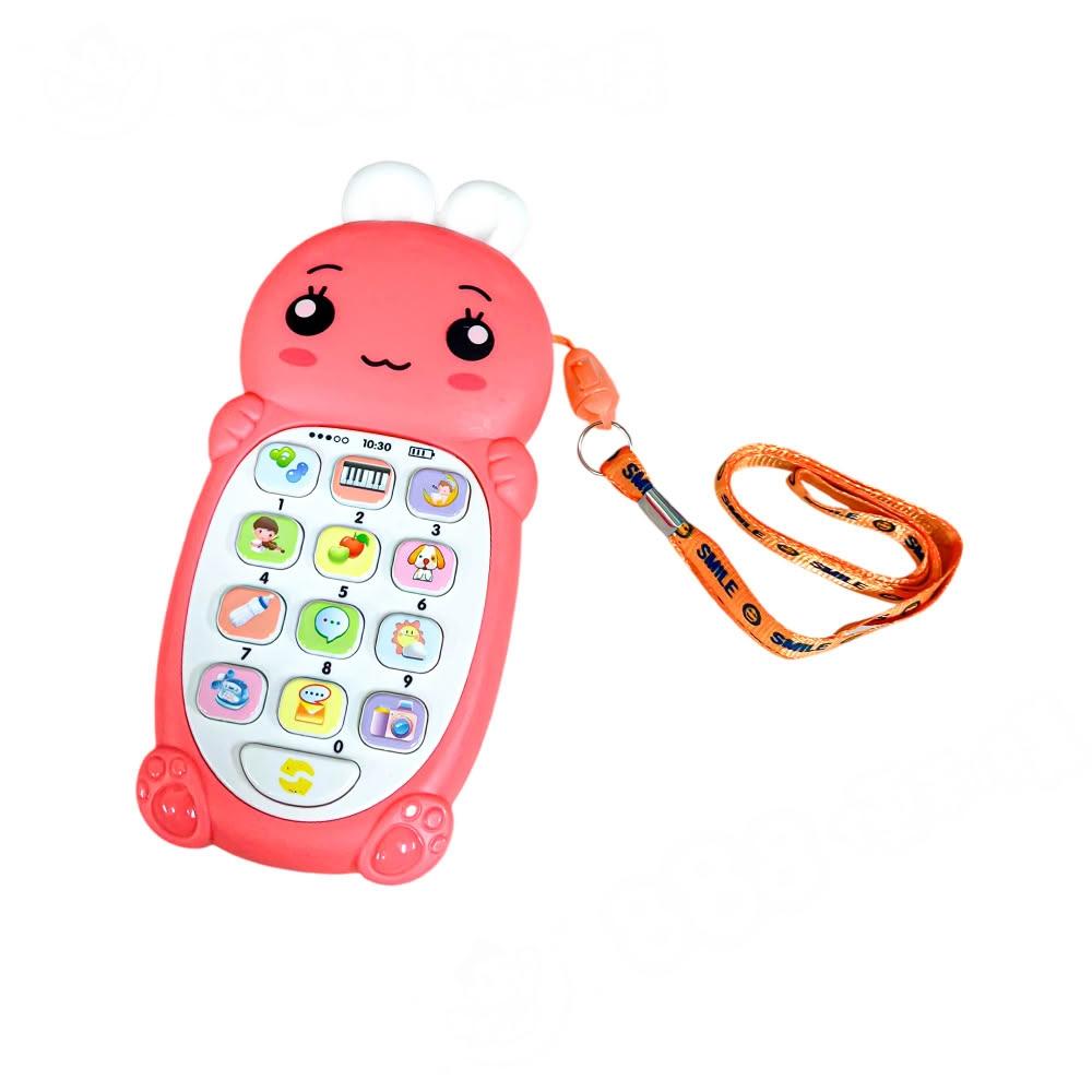 【888便利購】趣萌造型幼兒聲光益智手機(多功能早教雙語切換/軟耳朵/附電池吊繩)(6610)