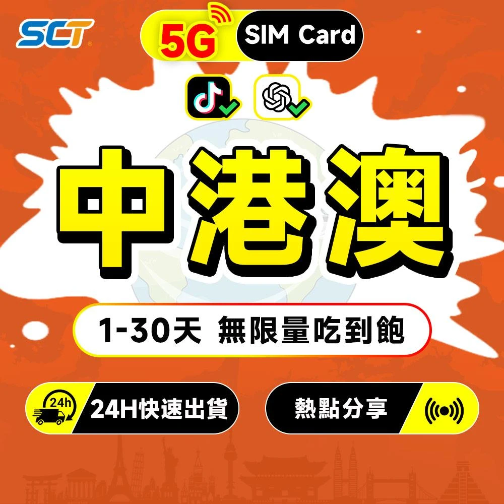 【SCT】中國大陸網卡 香港 澳門網卡 中港澳每天高速流量吃到飽 即插即用手機上網SIM卡 免翻墻支援LINE 中港澳eSIM