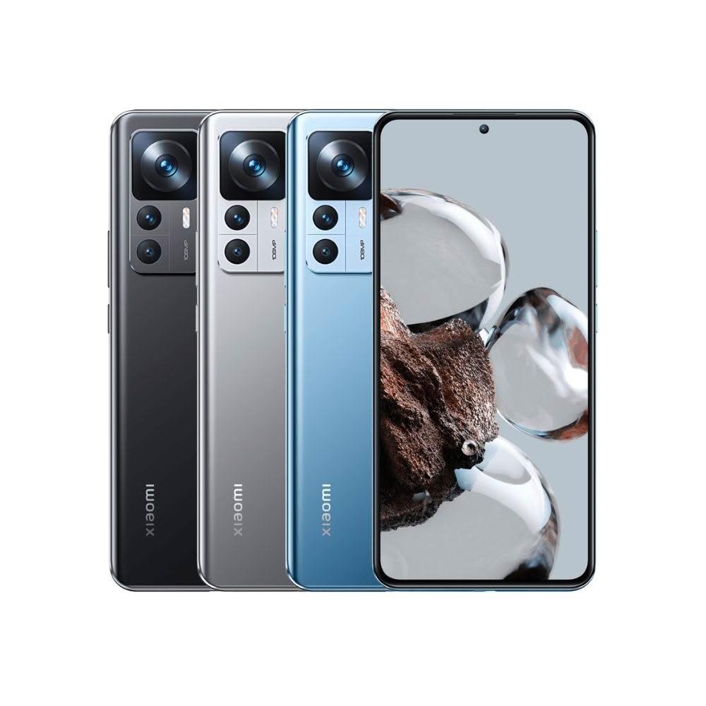 小米 12T 藍色版旗艦 5G 手機，搭載 Dimensity 8100-Ultra 八核心處理器（最高 2.85GHz），6.67 吋 2712x1220 畫素 AMOLED 螢幕，8GB RAM + 256GB 儲存空間。後置 108MP + 8MP + 5MP 三鏡頭系統，前置 20MP 自拍鏡頭，支援 4G/5G 全頻雙卡（5G+5G），5000mAh 大容量電池搭配 120W 快充。機身尺寸 163.1x75.9x8.6mm，重量 202g，內建藍芽、視訊鏡頭，NCC 認證碼 CCAF225G0300T3。適合追求高效能拍照與遊戲體驗的使用者，完美支援臺灣電信系統。