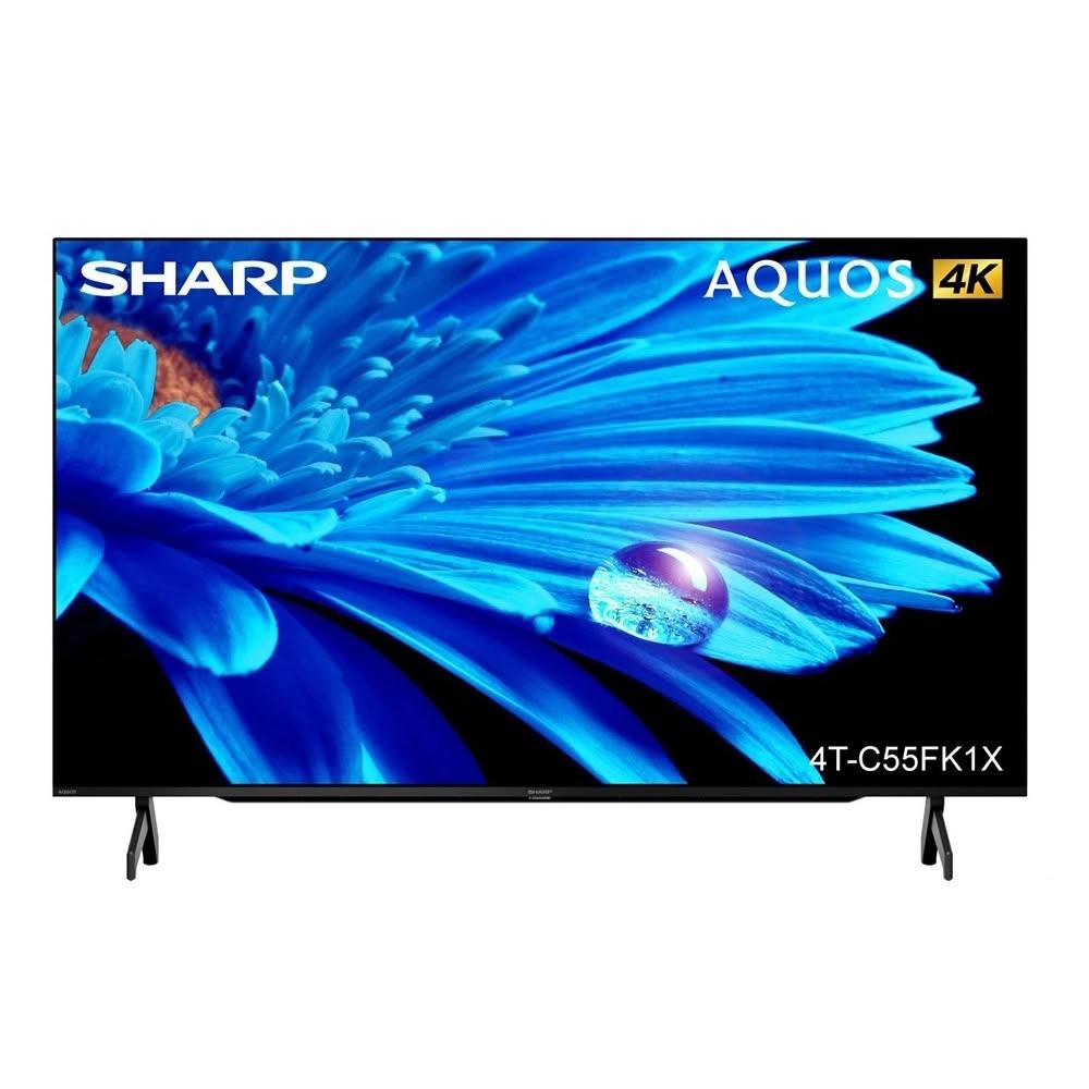  SHARP 夏普 4T-C55FK1X 55吋 4K 電視，搭載 3840 x 2160 高解析度面板，提供細膩畫質與 16:9 螢幕比例。支援聯網功能及環繞音效，適閤家庭娛樂。具備 4 組 HDMI 高畫質端子及 2 組 USB 插槽，110V 電源需求，60Hz 倍頻，中文選單。3 年保固（需註冊），產地馬來西亞，含桌上型基本安裝服務。無視訊盒、麥克風、SPDIF、耳機、色差、AV、VGA 端子。BSMI 許可 R3B801。 