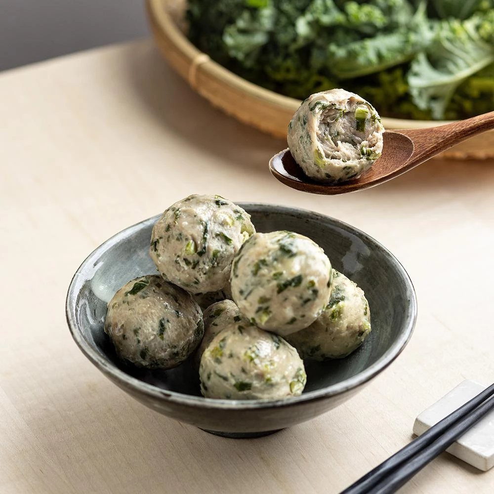 【新竹阿中丸子】無添加羽衣甘藍貢丸 (300G/約12顆入)｜契作台灣神農豬｜無磷酸鹽