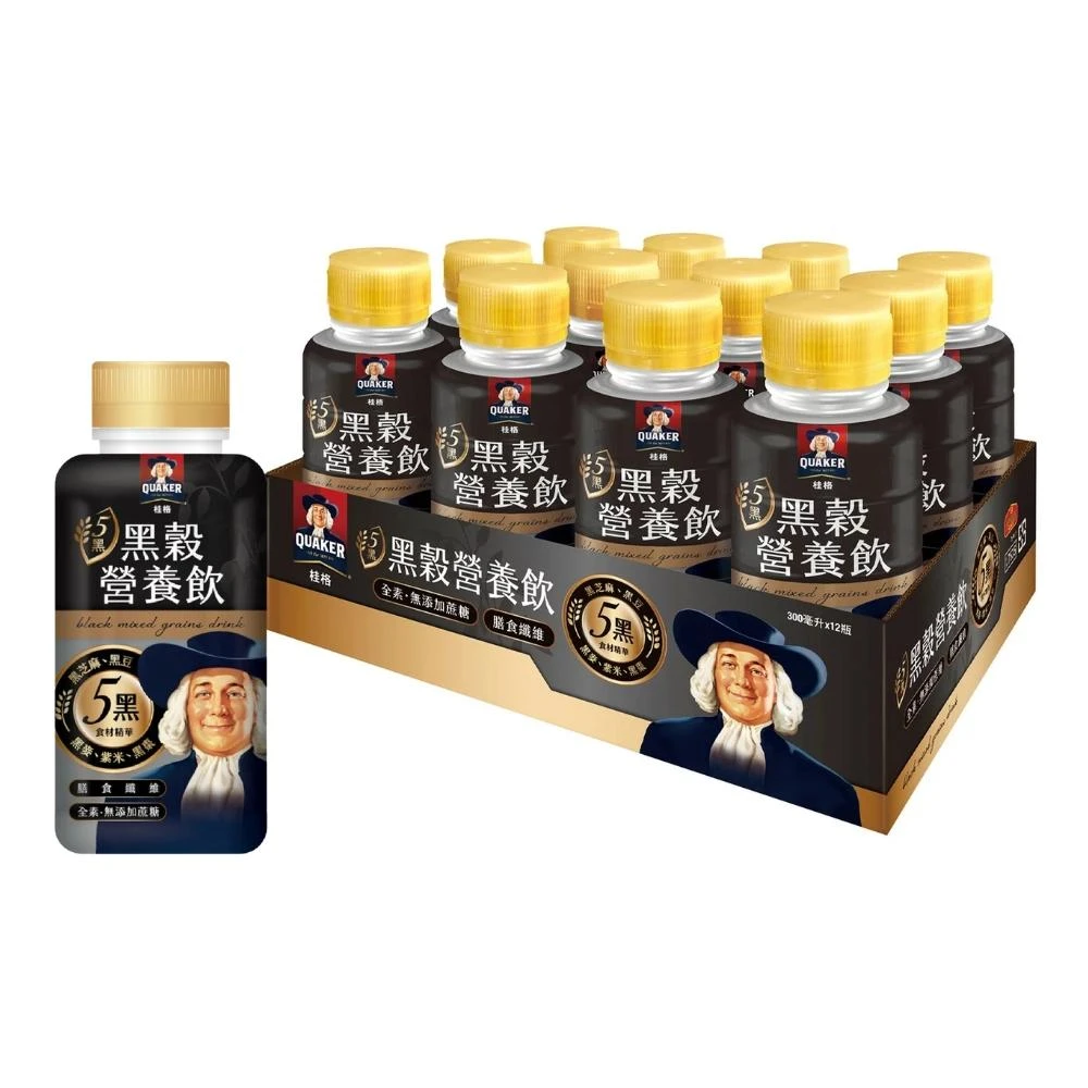 【QUAKER 桂格】即期品-黑穀營養飲 (300毫升X12罐X2箱)(效期2026/06/21)