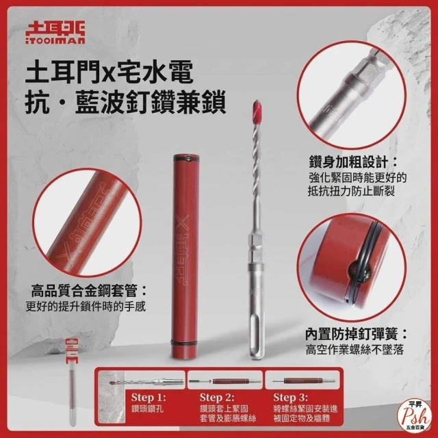 【土耳門】土耳門x宅水電 抗．藍波釘鑽兼鎖 雙規格套裝 5.8mm 四溝鎢鋼鑽兼鎖 不掉釘 抗扭力設計 水泥釘
