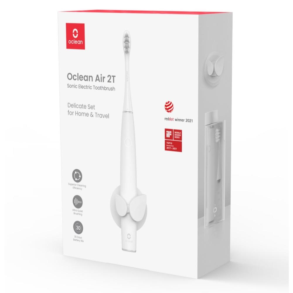 Oclean歐可林 Air 2T Oclean歐可林 Air 2T 超音波振動式電動牙刷,輕巧設計僅95g,尺寸234x24x24mm,便於攜帶。支援清潔、柔動、美白、按摩、護齦5種模式,全系列刷頭通用,附輕柔護齦型刷頭1支。USB充電式旅行充電盒,5V/0.5A電源,配件含充電座、底座、收納盒。適合兒童與成人使用,中國製造,1年保固,為個人衛生用品提供優質潔牙體驗。