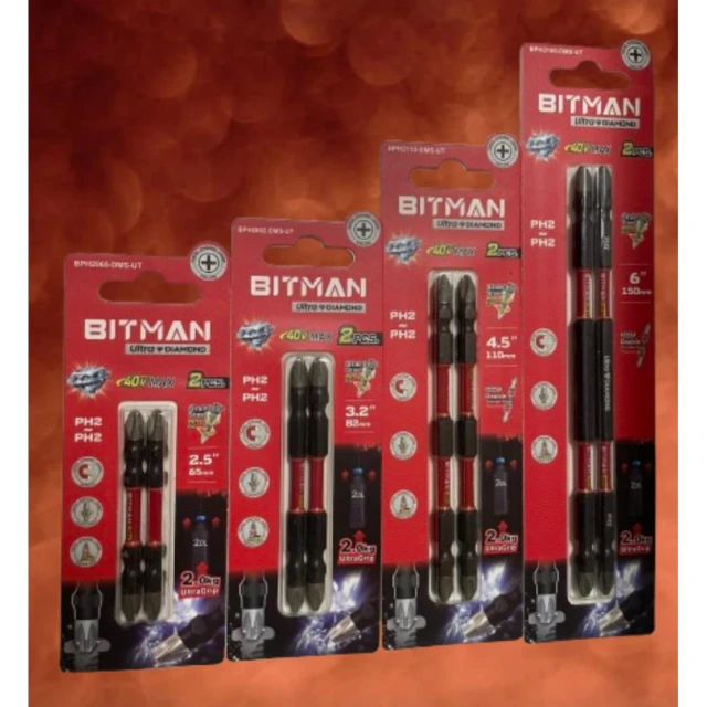 BITMAN BIT鑽石嵌入起子頭系列 專利D1復合式金屬合金鋼材質鑲鑽  抗衝擊力、抗耐磨度 PH2扭力十字起子