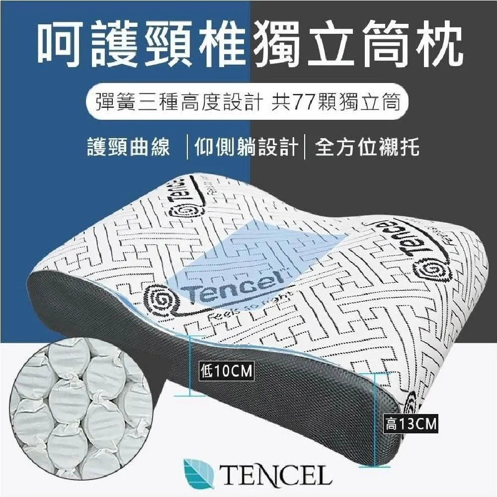 【紳娜多家居】買一送一 天絲獨立筒枕 工學型/護頸型-2款任選 一年保固 不好睡包退 人體工學66顆×呵護頸椎77顆 枕頭  獨立筒枕
