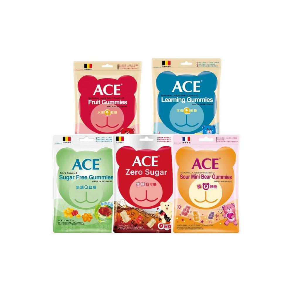 【ACE】ACE 軟糖 無糖Q 字母Q 水果Q 酸Q 可樂Q 水果條 220g 240g 益生菌 量販包