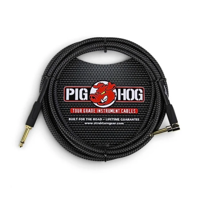 【PIG HOG】PCH10BKR Black Woven 10呎樂器導線 編織線材｜把聲音穩穩接上（吉他 貝斯 KB 鍍金）