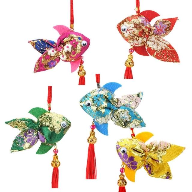 【晨豐商行】(熱銷品) 綢緞布金魚香包-七彩魚香包-5色(七彩魚葫蘆香包)-單個