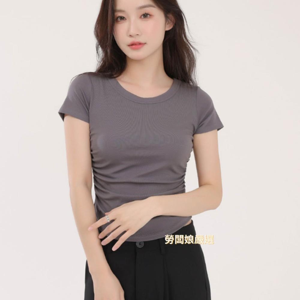 勞闆娘嚴選 抓皺造型胸墊T恤 bra top 短袖 胸墊睡衣 bra t 胸墊短袖 帶杯上衣 bra top 睡衣 女裝