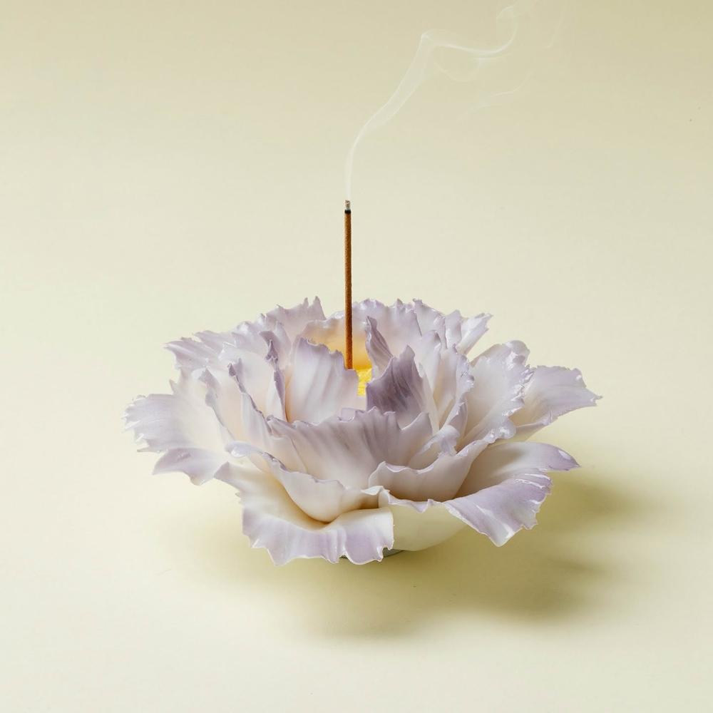 拾光良品非遺手捏牡丹花香爐高端陶瓷香插底座中式家居香薰裝潢茶擺件