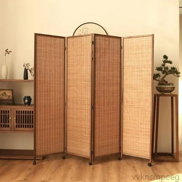 木質屏風 日式屏風 裝飾屏風 屏風隔板 立體屏風 推拉屏風隔斷客廳簡易滑輪玄関日式復古可移動折迭居室臥室遮擋簾