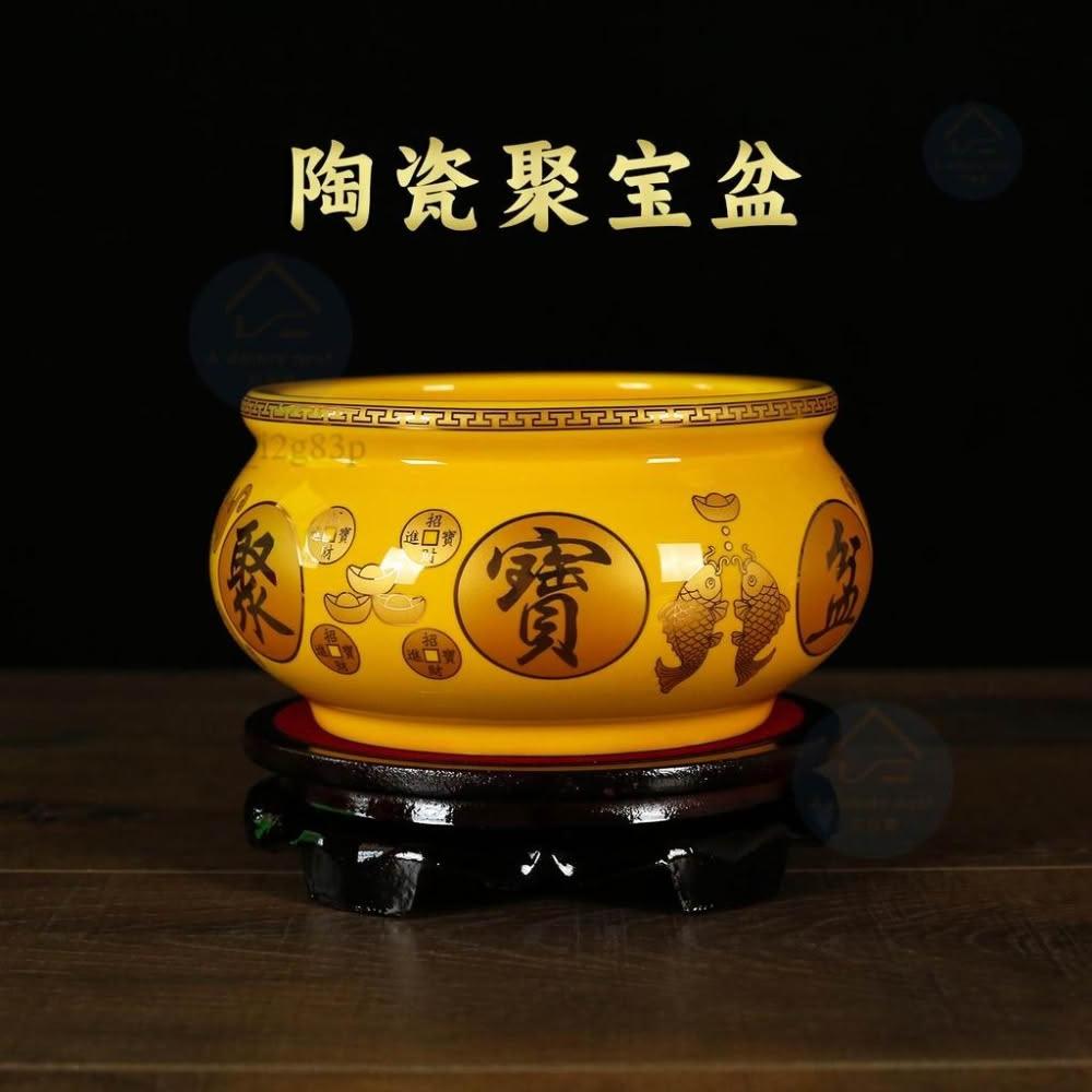 陶瓷聚寶盆中式家用招財香爐擺件玄關風水開業禮品喬遷聚財存錢罐
