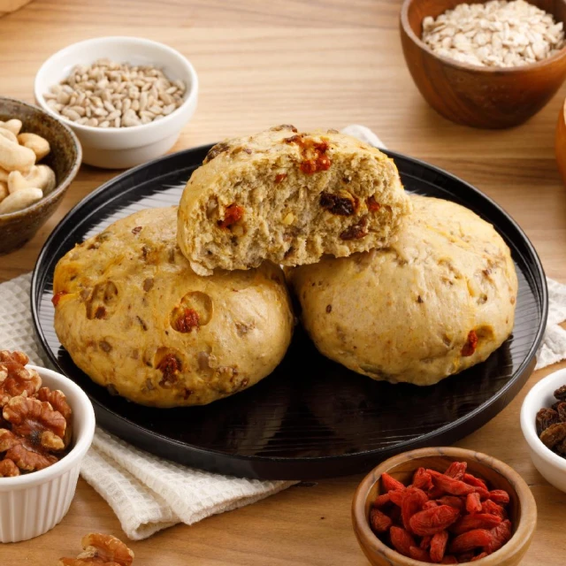 【福穀樂】養生堅果饅頭 3入(全素 雜糧饅頭 超級食物 國民饅頭 無籽葡萄乾 營養點心 代餐零食 台南名產 馬可先生)