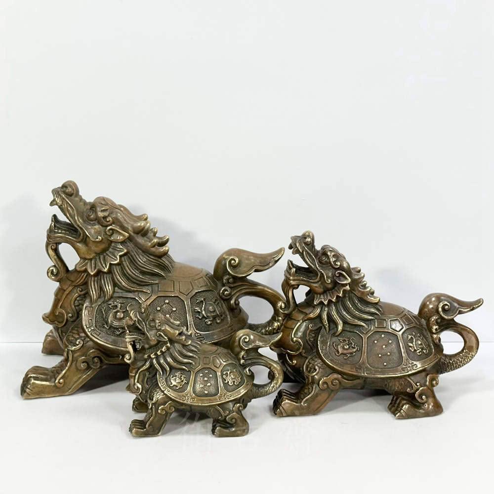 御古齋】黃銅精雕工藝四神獸龍龜背刻四聖獸招財納福辟邪化煞繁榮昌盛鎮