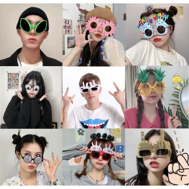 生日眼鏡 生日快樂眼鏡 造型眼鏡 生日道具 生日眼鏡道具 Y2K眼鏡 生日髮箍 生日帽 拍照道具 派對眼鏡