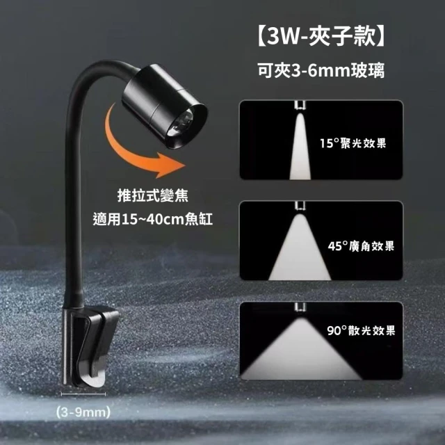 南美生態三色溫魚缸射燈 可調焦射燈 迷你射燈 3W 鱼缸造景 USB 小型魚缸夾燈溪流缸鱼缸燈 led燈