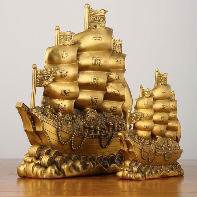 銅器 順風満帆 龍頭帆船 置物 書道具 文房具 装飾品 現代工芸品 美術品 ✈️全台免運🔥新品下殺擺件一帆風順擺件銅一帆風順帆船擺件客廳辦公室