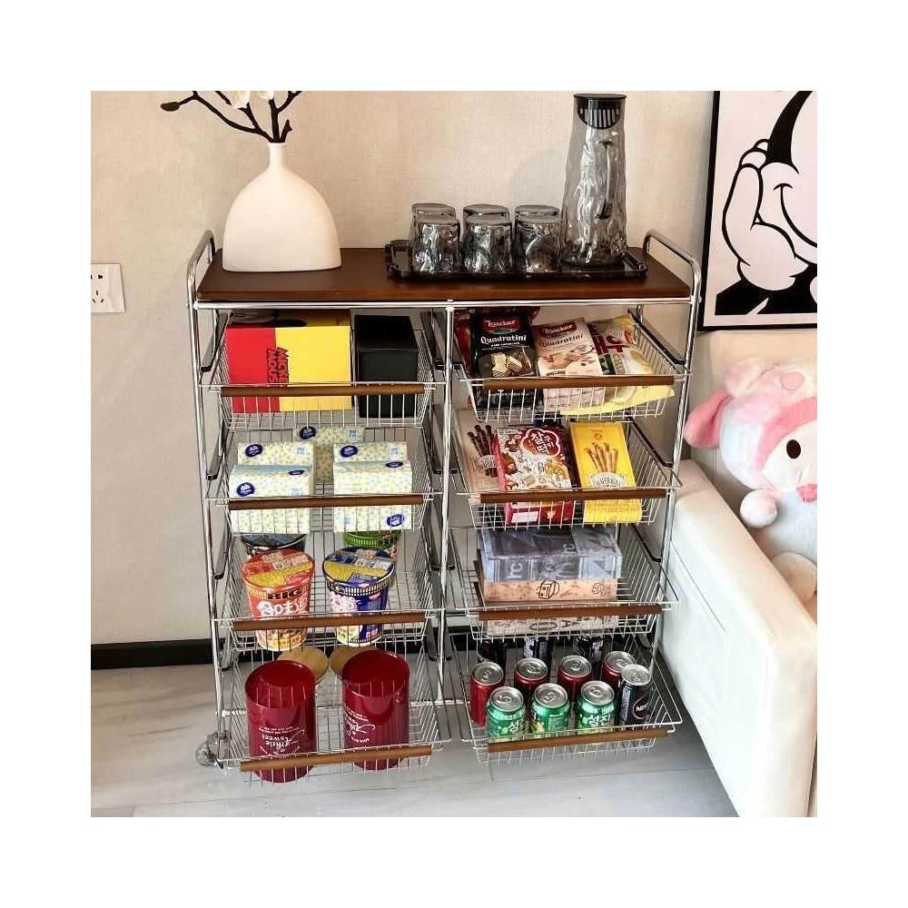 [廠家直銷] 中古小推車客廳移動零食收納架家用復古廚房蔬菜墻架子置物架落地