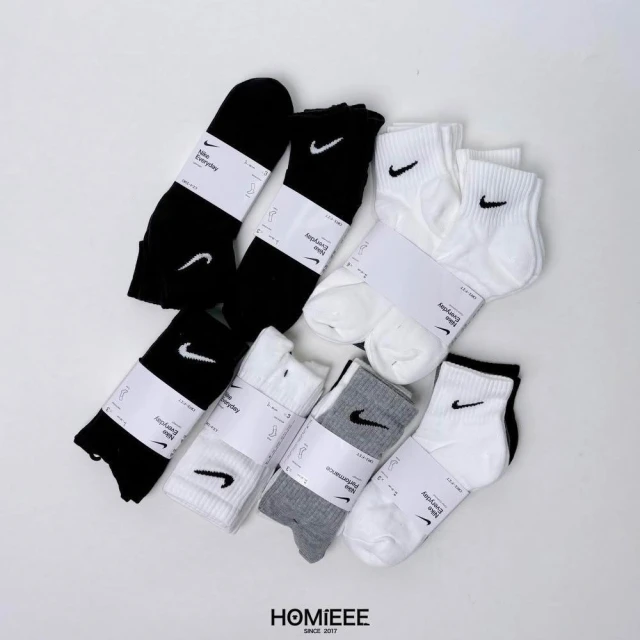【NIKE 耐吉】Homieee Nike Socks 長襪 中筒襪 襪子 經典 三雙一組 SX7677-100 SX7676-100