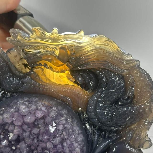 御古齋】天然瑪瑙晶雕紫水晶精雕祥龍戲珠神龍護寶招財納福龍聚財源風水